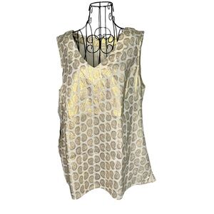 Lucy & Laurel 100% Linen Paisley Metallic Sleeveless Top Size Large